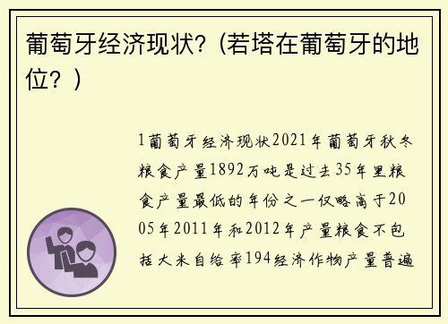 葡萄牙经济现状？(若塔在葡萄牙的地位？)